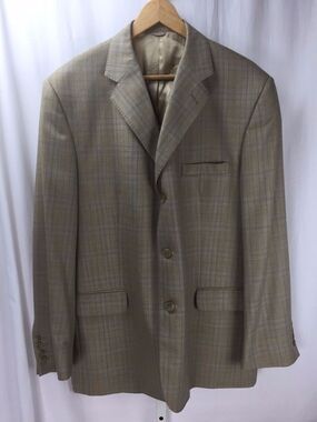 Giovanni by Dominico Vacca BESPOKE Men's Wool 3 Btn Tan Check Jacket Blazer 46L